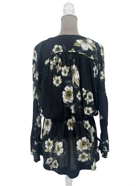 Free People Tuscan Dreams Tunic Dress M Black Floral Boho Mini Festival Flowy - Picture 5 of 10